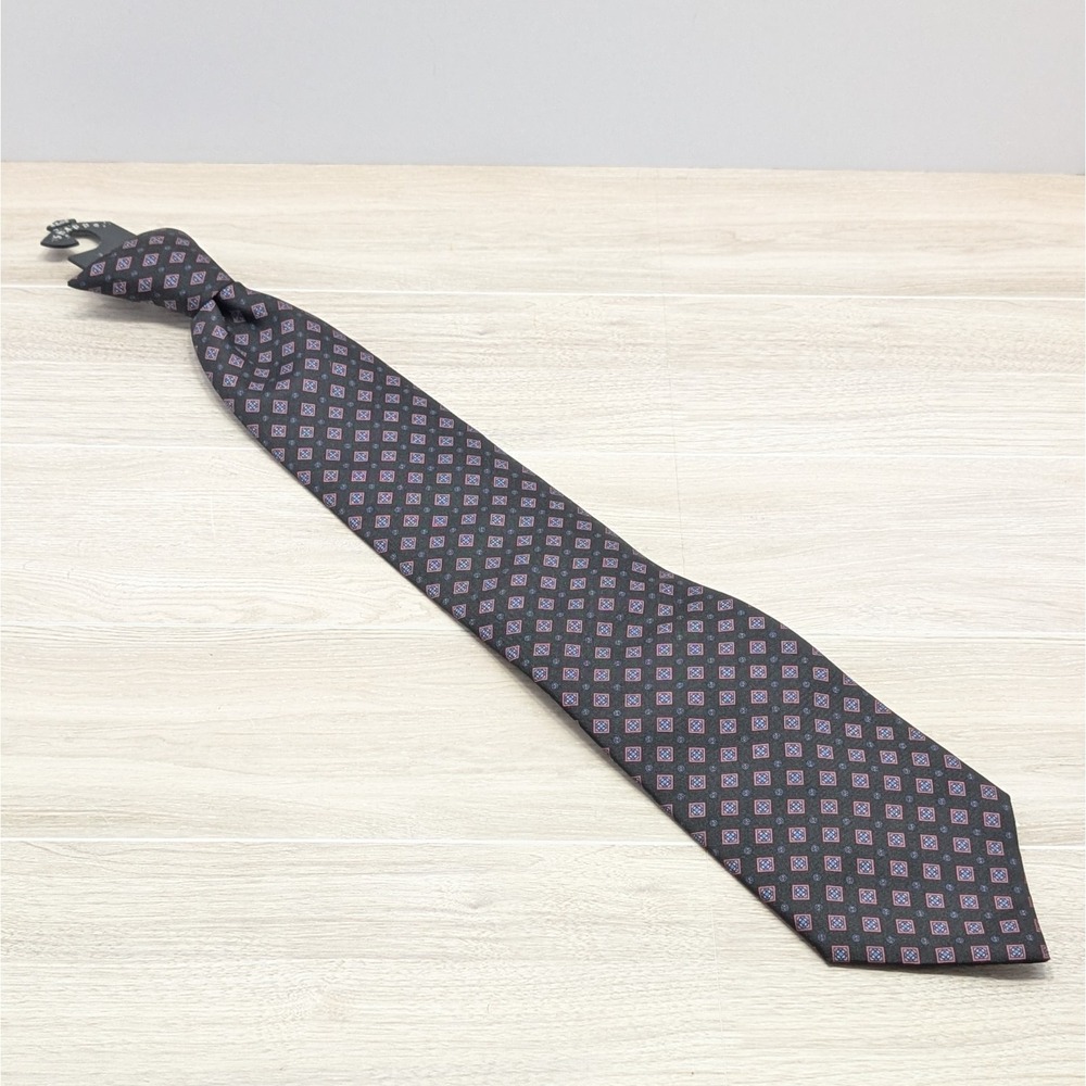 Vintage Mainstreet Clip On Tie Geometric Pattern Black Pink Blue Made in USA